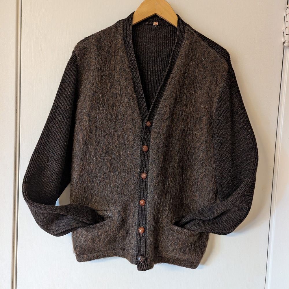 Frye Brown Cardigan Sweater with Ribbed Cuffs and V-Neck